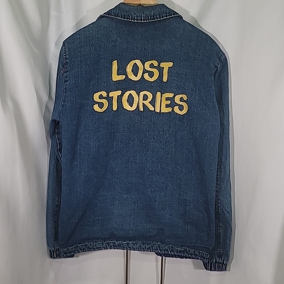 NWOT PULL&BEAR "Lost Stories" Motorcyle Biker Lined Denim Shirt Jacket - Picture 2 of 10